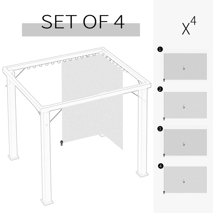 Replacement Gazebo Curtains, 4-Panel Gazebo Side Panels Only, for 3 x 3 (M) Gazebos or Pergolas, Hooks/C-Rings Included, Beige