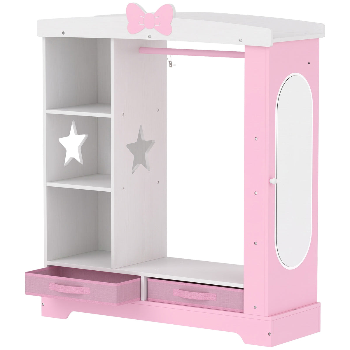 Kids Wardrobe with Lighted Mirror, Clothes Rail, Jewelry Cabinet
