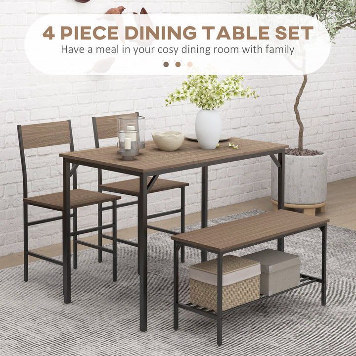 HOMCOM Dining Room Sets with 2 Chairs and a Bench, Dining Table and Chairs Set with Steel Frame and Storage Layer, Grey | Aosom UK