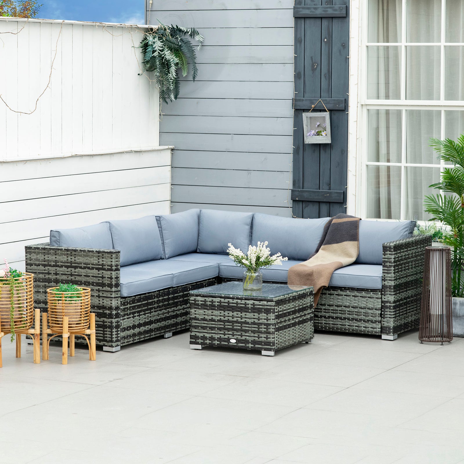 Four-Piece Rattan Sofa Set - Grey