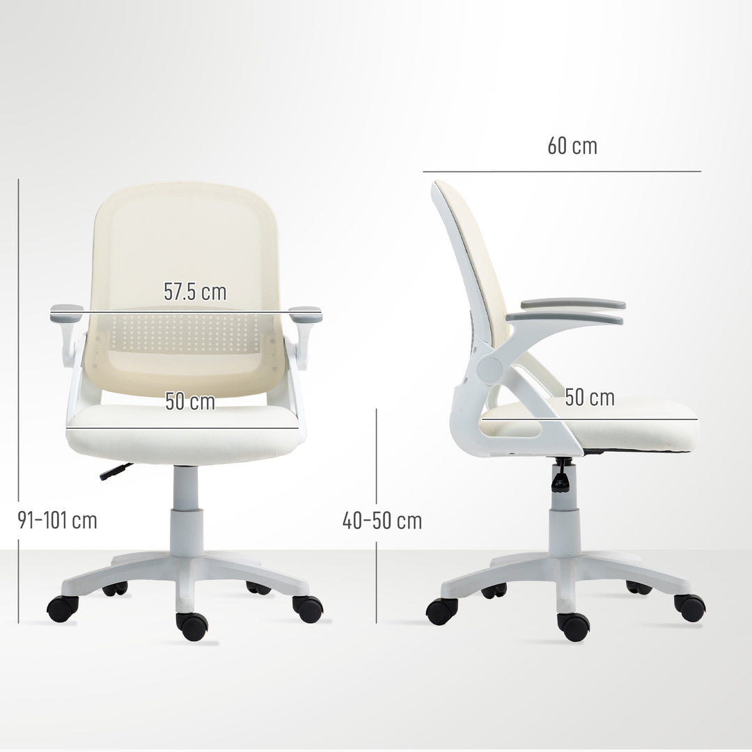 Breathable Mesh Office Chair, Ergonomic Swivel Computer Chair with Flip-up Armrests, Lumbar Back Support for Home/Office, White