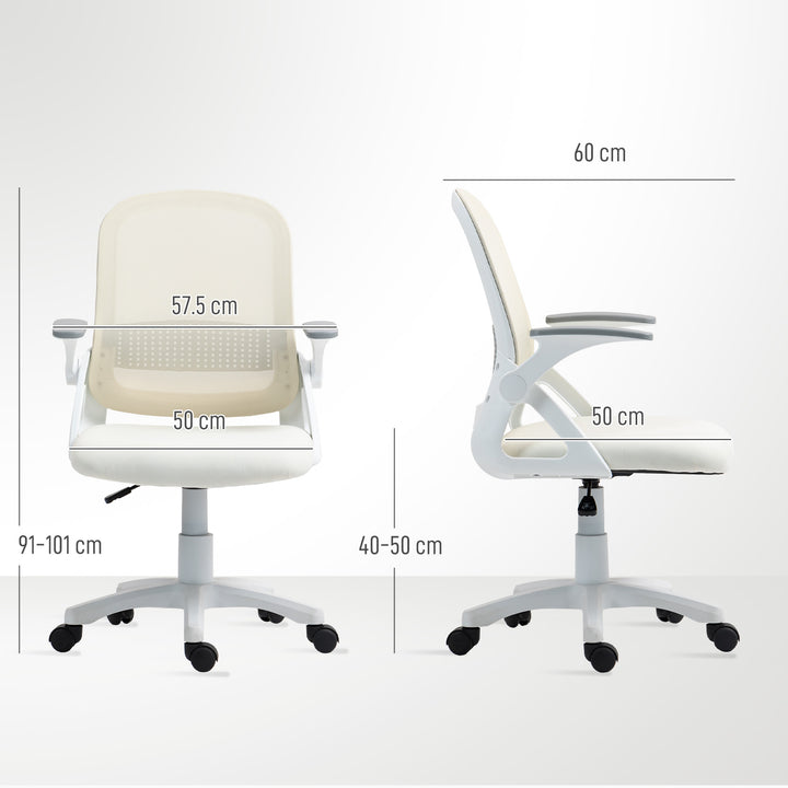 Breathable Mesh Office Chair, Ergonomic Swivel Computer Chair with Flip-up Armrests, Lumbar Back Support for Home/Office, White
