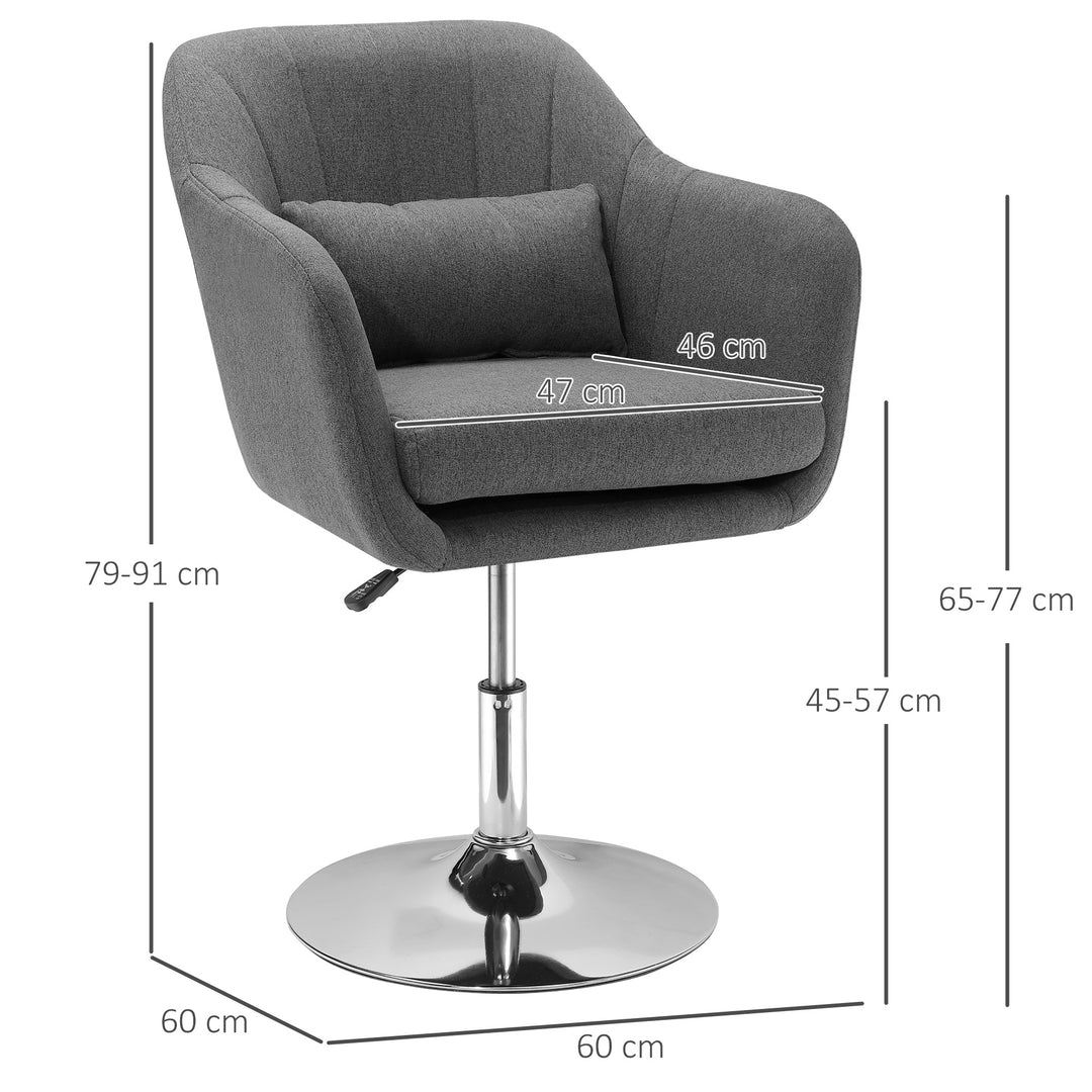 Swivel Linen Fabric Accent Chair for Living Room Contemporary Vanity Armchair with Adjustable Height Thick Cushion Lumbar Support Armrest for Bedroom Office Dark Grey