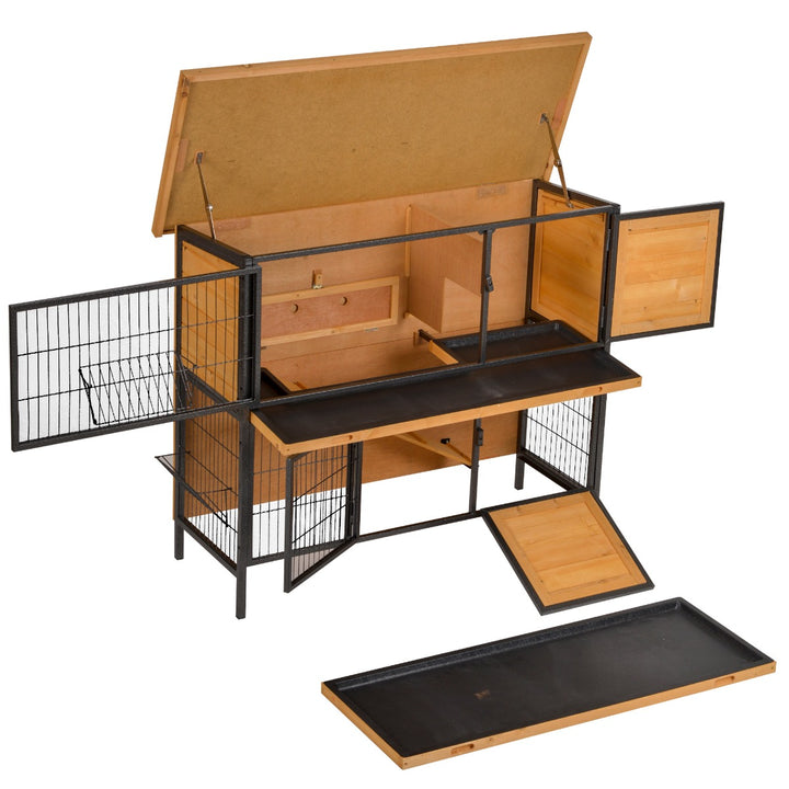 Wooden Metal Guinea Pigs Hutches Pet House Bunny w/ Slide-Out Tray Outdoor Light Yellow,black