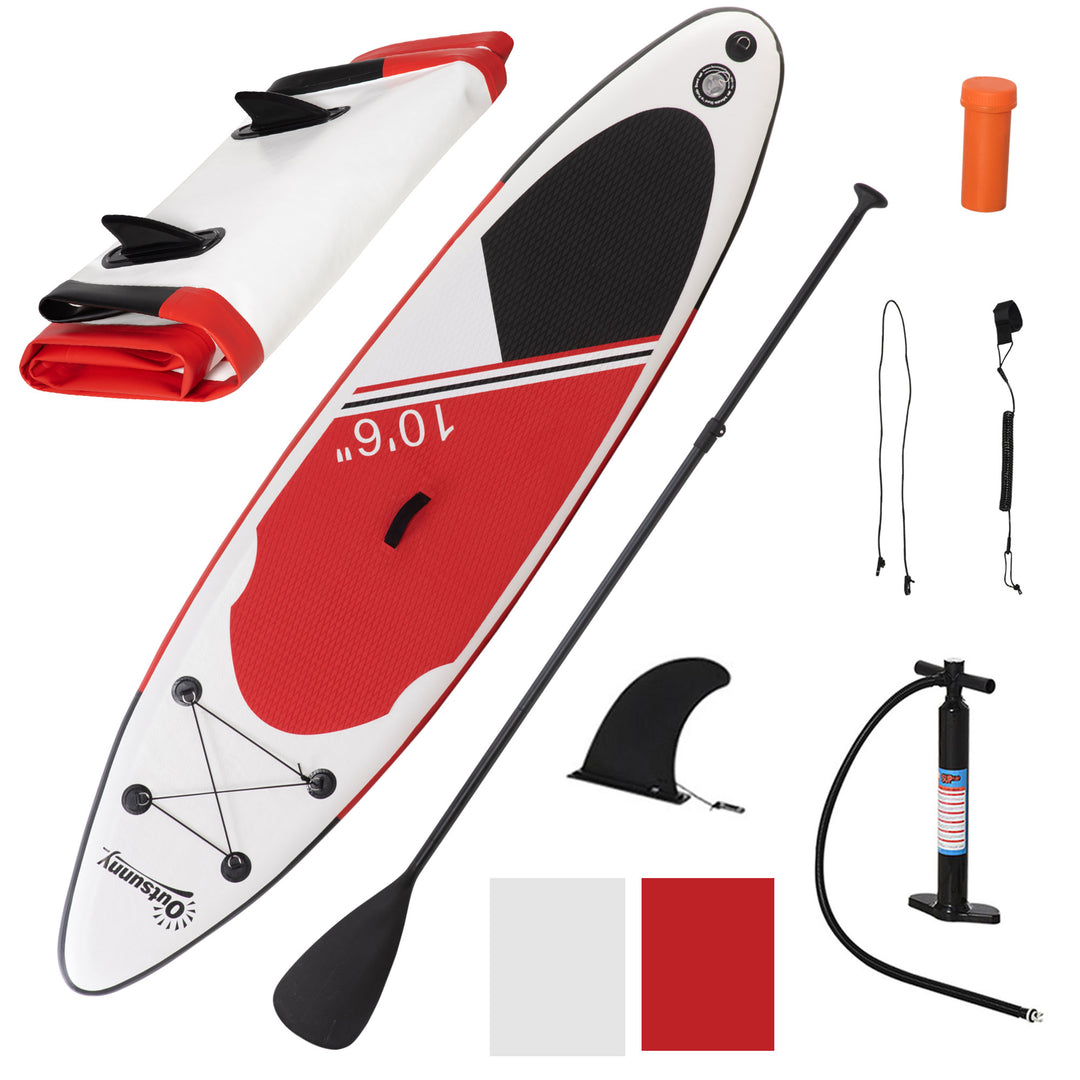 Inflatable Stand Up Paddle Board, 10' x 30" x 6", Non-Slip SUP, with ISUP Accessories, Hand Pump, 3 Fins, Adj Paddle for Youth Adult Beginners/Experts - White
