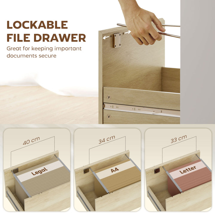 Computer Desk, Office Desk with Bookshelf, File Drawer and Legal Hangi
