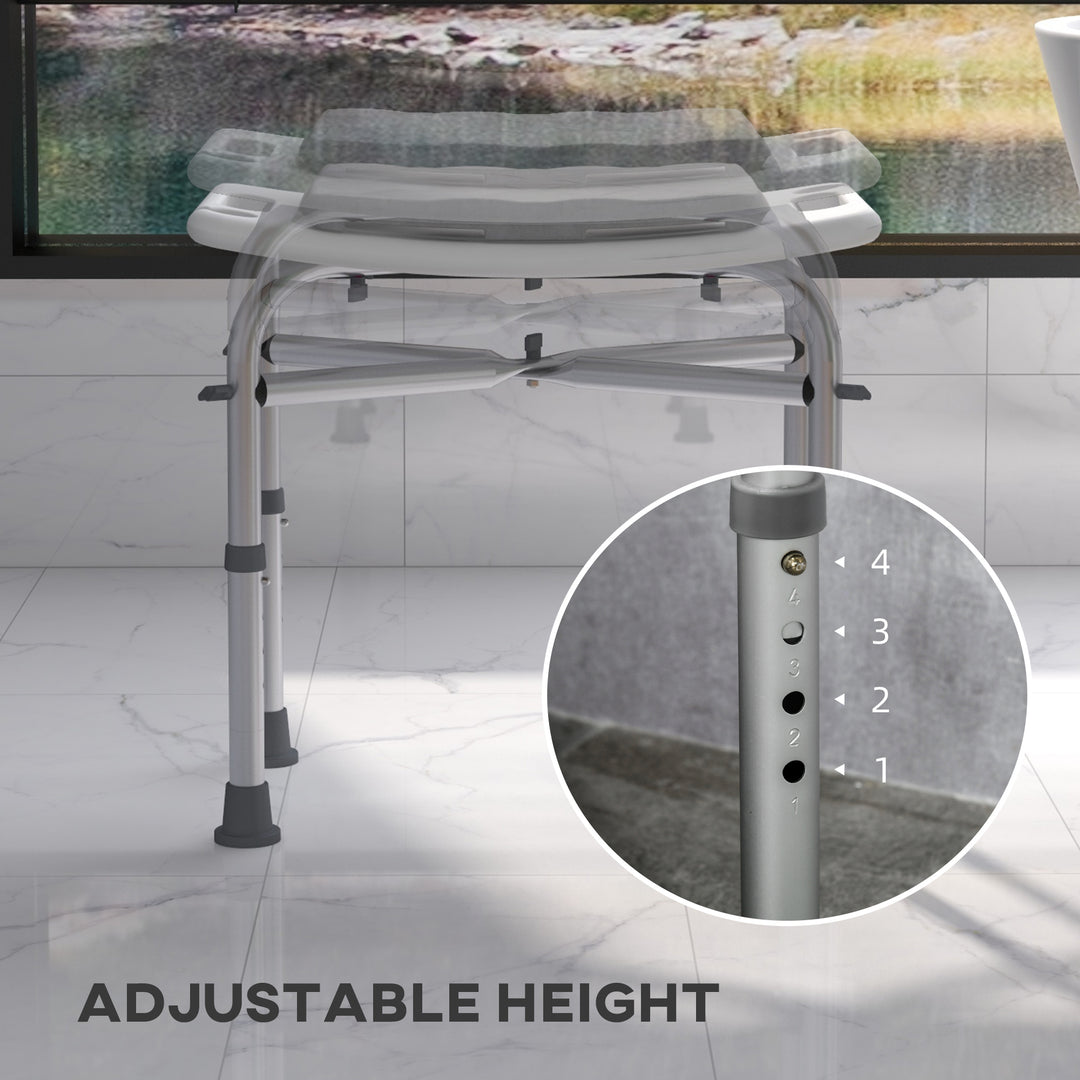 Aluminium Shower Stool for Elderly, Height Adjustable Shower Seat with Removable Padded Cushion, Shower Head Holder, Non-Slip Bath Stool for Seniors, Disabled, Pregnant, White