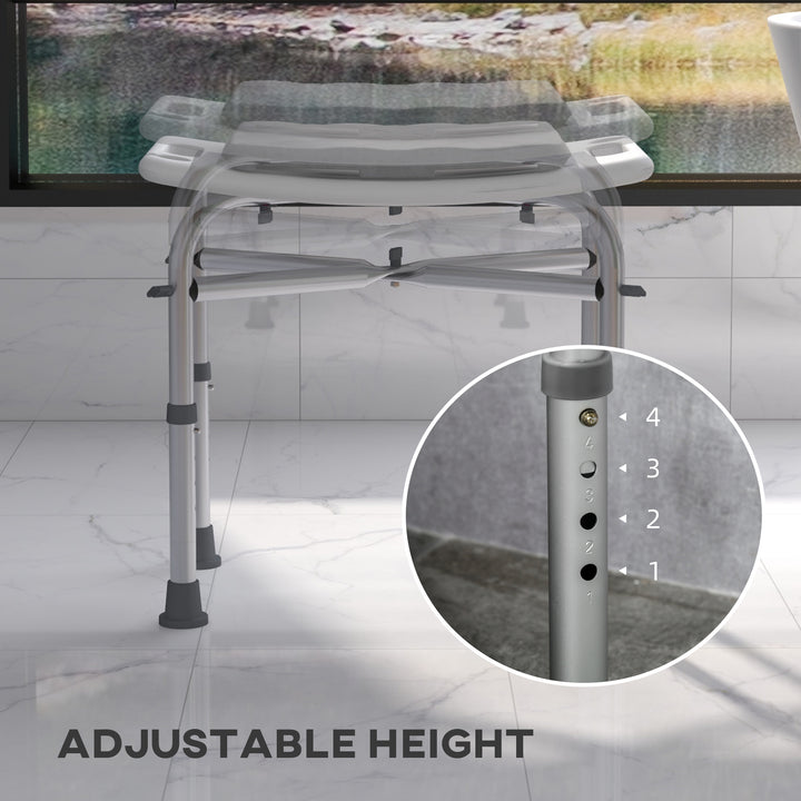 Aluminium Shower Stool for Elderly, Height Adjustable Shower Seat with Removable Padded Cushion, Shower Head Holder, Non-Slip Bath Stool for Seniors, Disabled, Pregnant, White