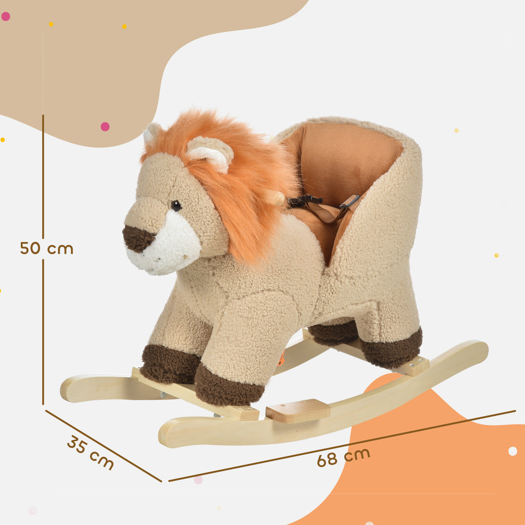 MCL Kids Lion-themed Rocking Horse, with Roaring Sound Button, Seatbelt, Brown