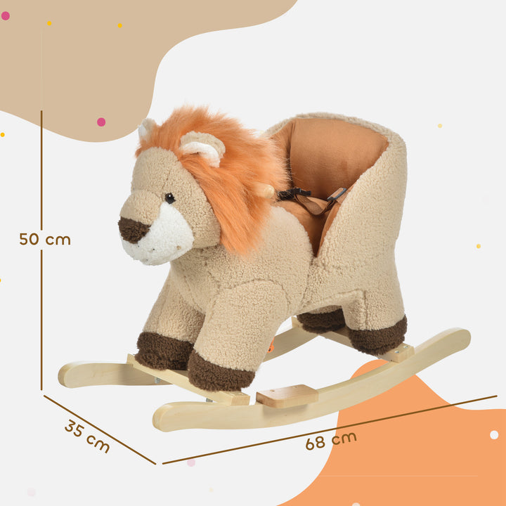 MCL Kids Lion-themed Rocking Horse, with Roaring Sound Button, Seatbelt, Brown