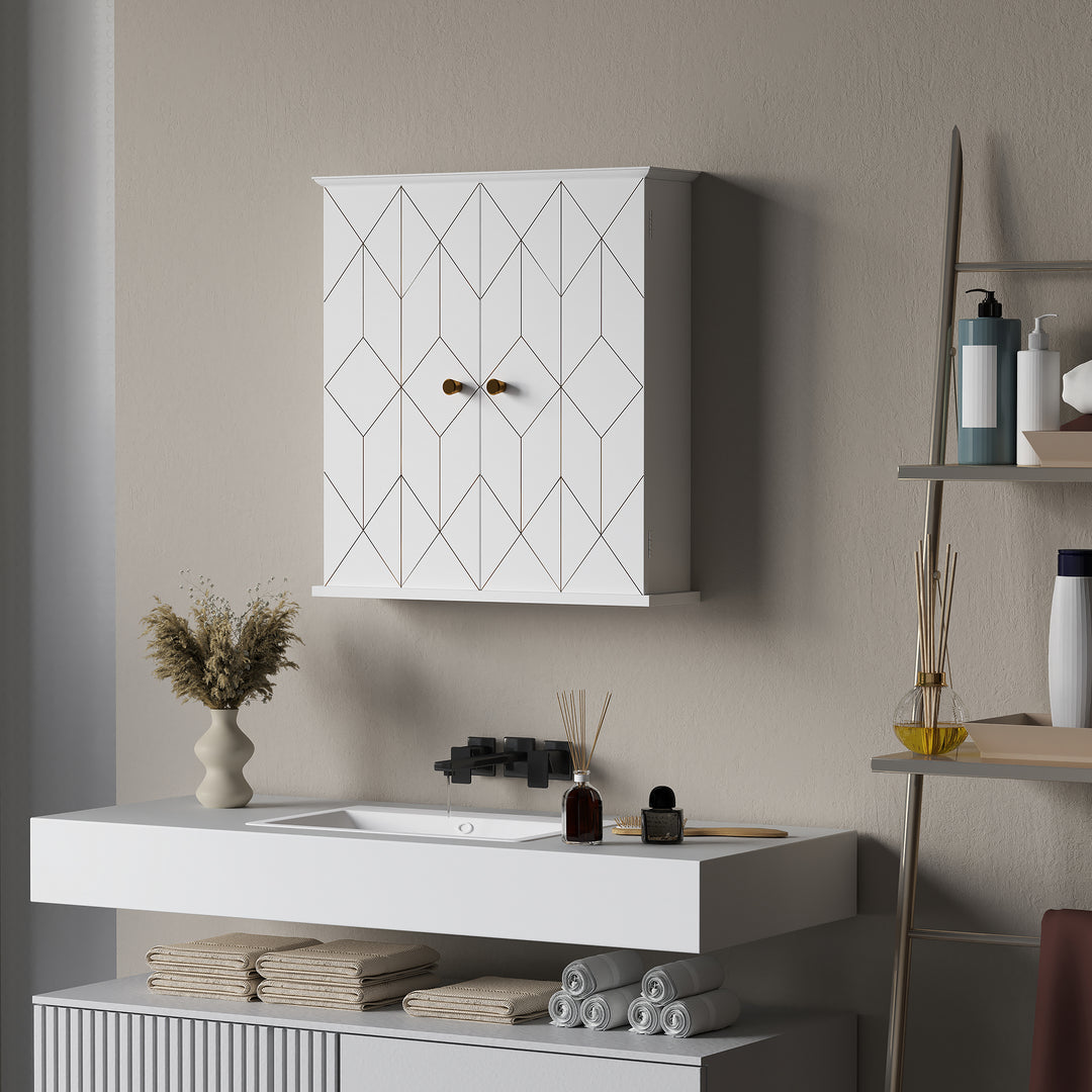 Bathroom Cabinet Wall Mounted, Bathroom Wall Cabinet Medicine Cabinet with 2 Doors, Adjustable Shelf, White