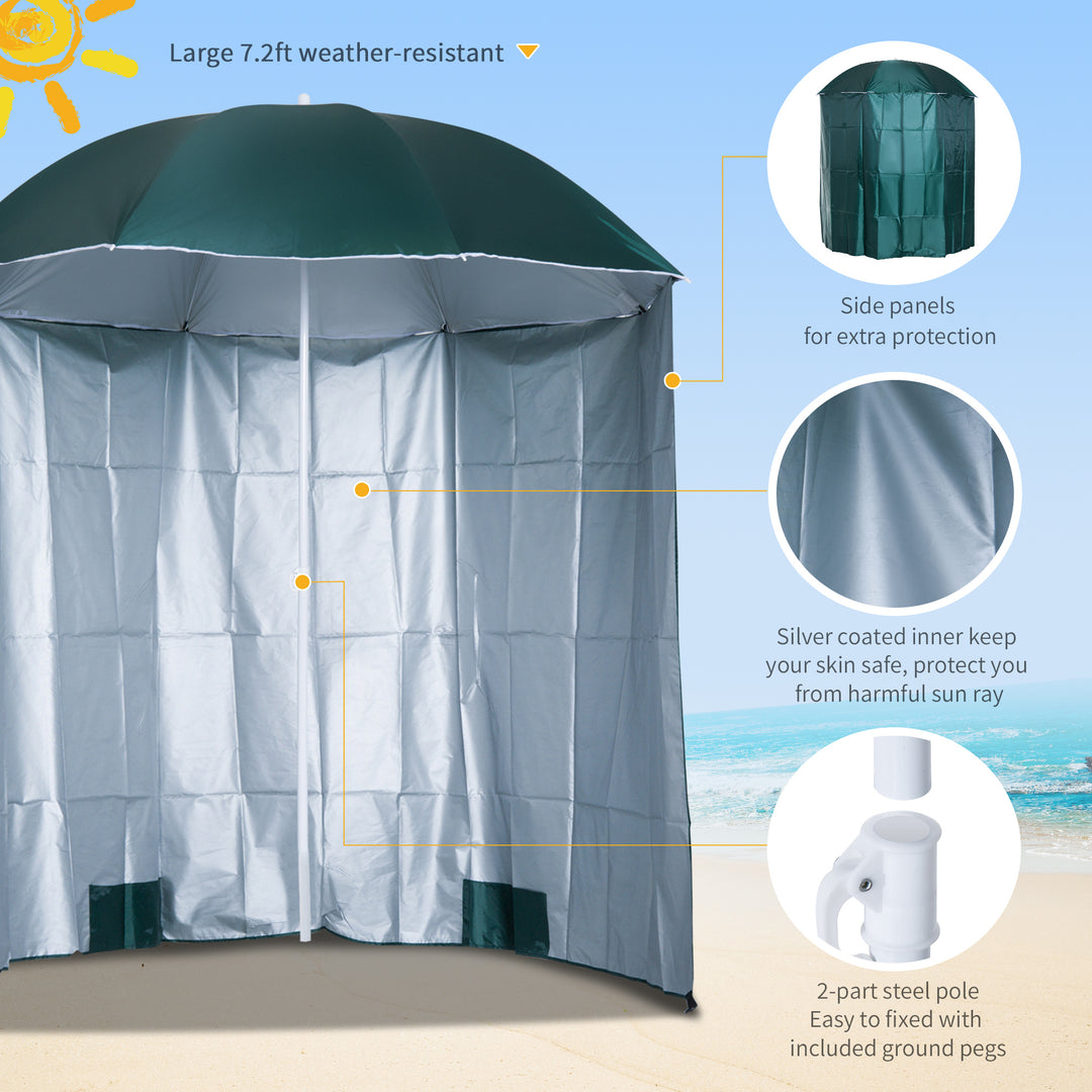 88" Arc 2.2M Fishing Umbrella Beach Parasol with Sides Brolly Shelter Canopy Shade with FREE Carry Bag Green