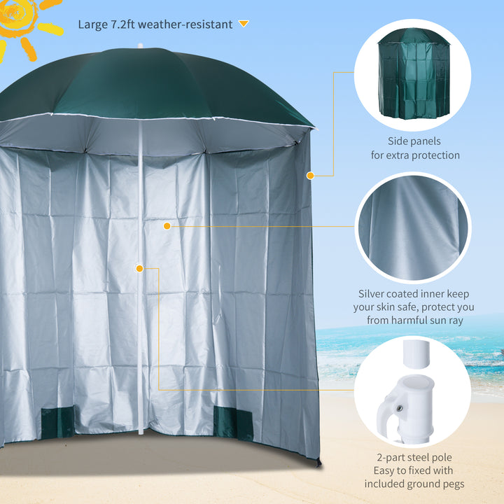 88" Arc 2.2M Fishing Umbrella Beach Parasol with Sides Brolly Shelter Canopy Shade with FREE Carry Bag Green