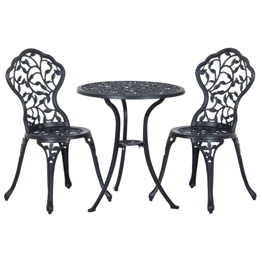 MCL 3 Pcs Aluminium Bistro Set Garden Furniture Dining Table Chairs Antique Outdoor Seat Patio Seater Black
