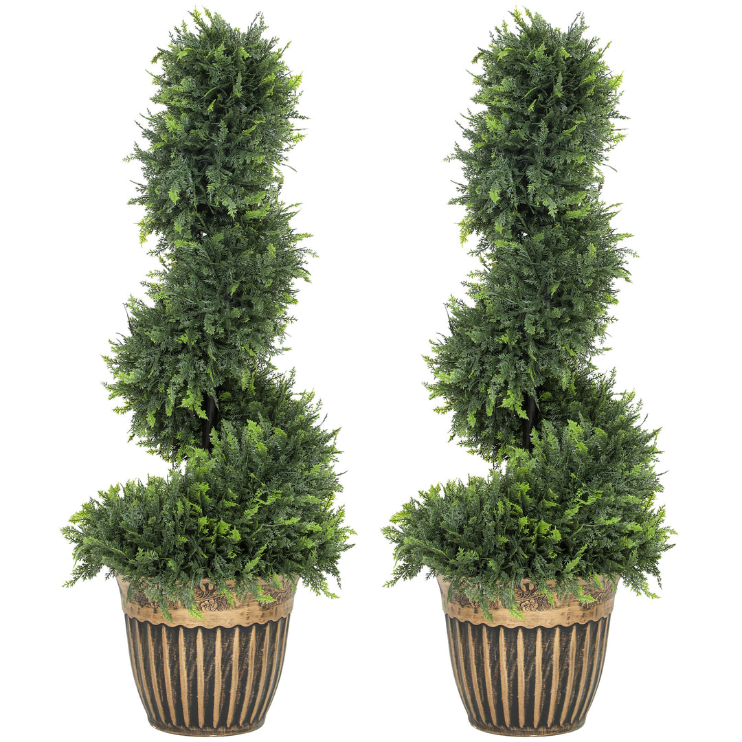Set of 2 Artificial Plants, Topiary Spiral Boxwood Cypress Trees with 