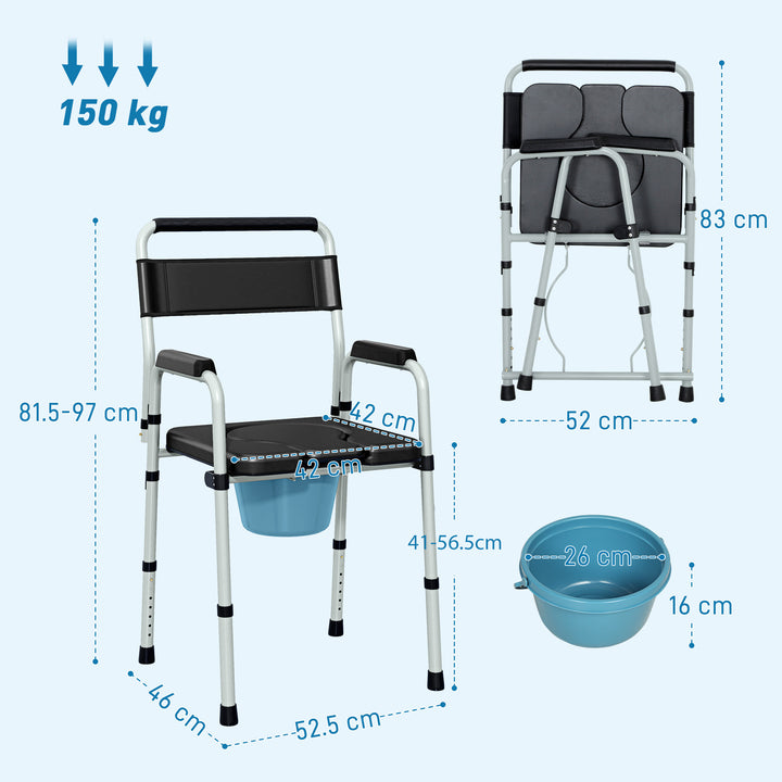 Commode Chair for Elderly with Arms and Back, Lightweight Non-Slip - view 3