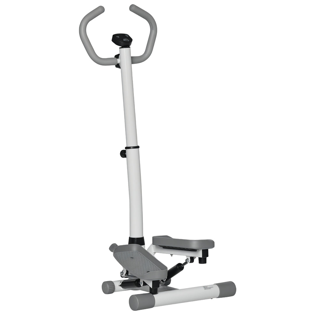 MCL Adjustable Twist Stepper Aerobic Ab Exercise Fitness Workout Machine w/ LCD Screen, Height Adjust Handlebars for Home Gym, White and Grey