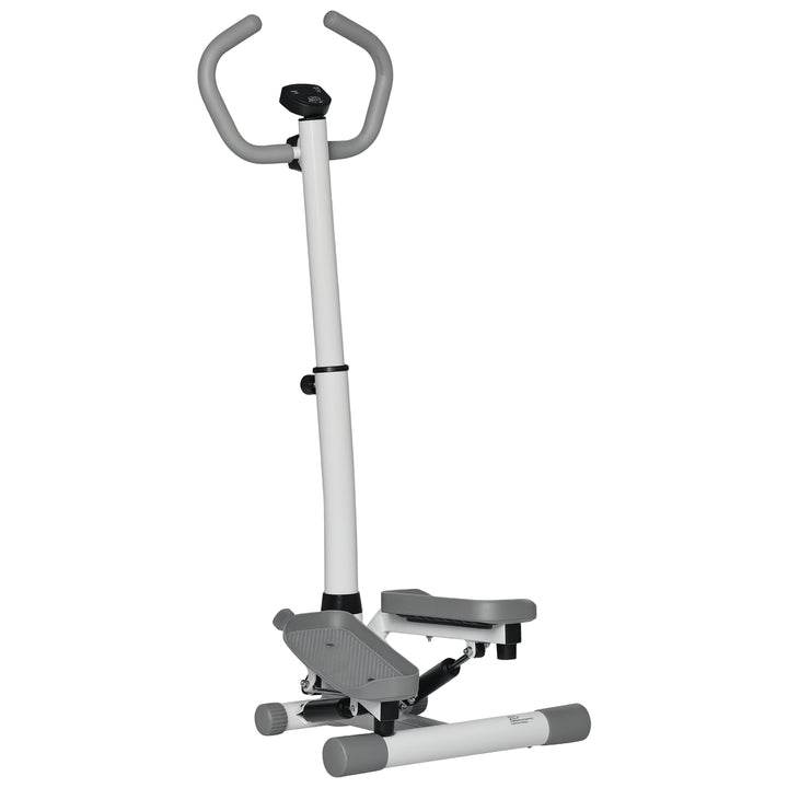 MCL Adjustable Twist Stepper Aerobic Ab Exercise Fitness Workout Machine w/ LCD Screen, Height Adjust Handlebars for Home Gym, White and Grey