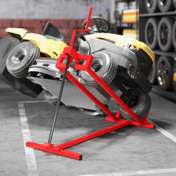 400 kg Foldable Ride-On Mower Jack Lift, Adjustable Steel Lifting Device, for Lawn Mower, ATV, Red