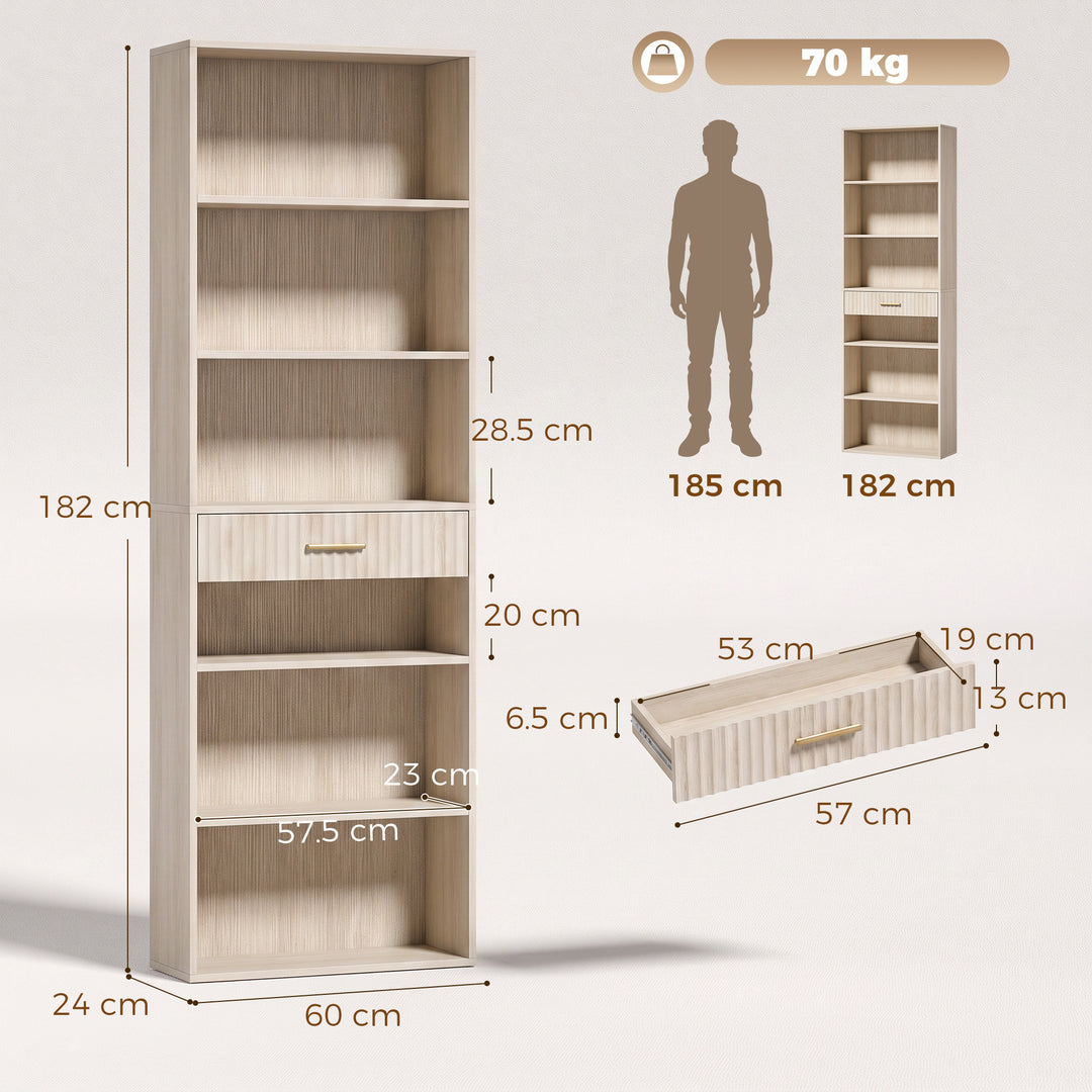 Bookcase Narrow Tall Space-Saving Bookshelf Drawer Open Shelves 60 x - view 3
