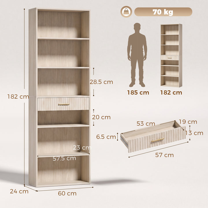 Bookcase Narrow Tall Space-Saving Bookshelf Drawer Open Shelves 60 x - view 3