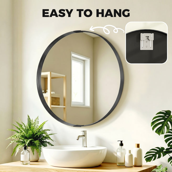 Round Wall Mirror 61 cm, Wall Mounted Bathroom Mirror with Tempered Sa