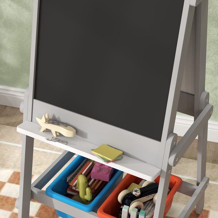 AIYAPLAY Art Easel for Kids with Paper Roll, Double-Sided Painting Easel with Chalkboard, Whiteboard