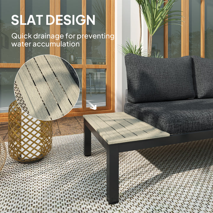 3 Pieces Garden Furniture Set, Aluminium 4 Seater Corner Sofa Set with 2 Loveseats, Coffee Table and Side Trays, Outdoor Conversation Furniture with Cushions for Garden, Dark Grey