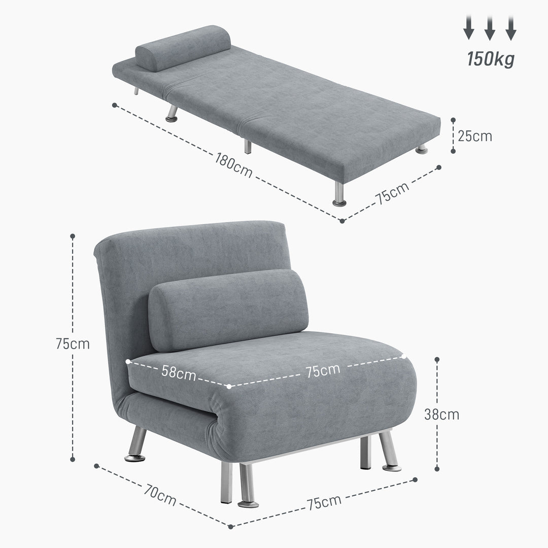 Single Velvet-Feel Sleeper Chair - Grey