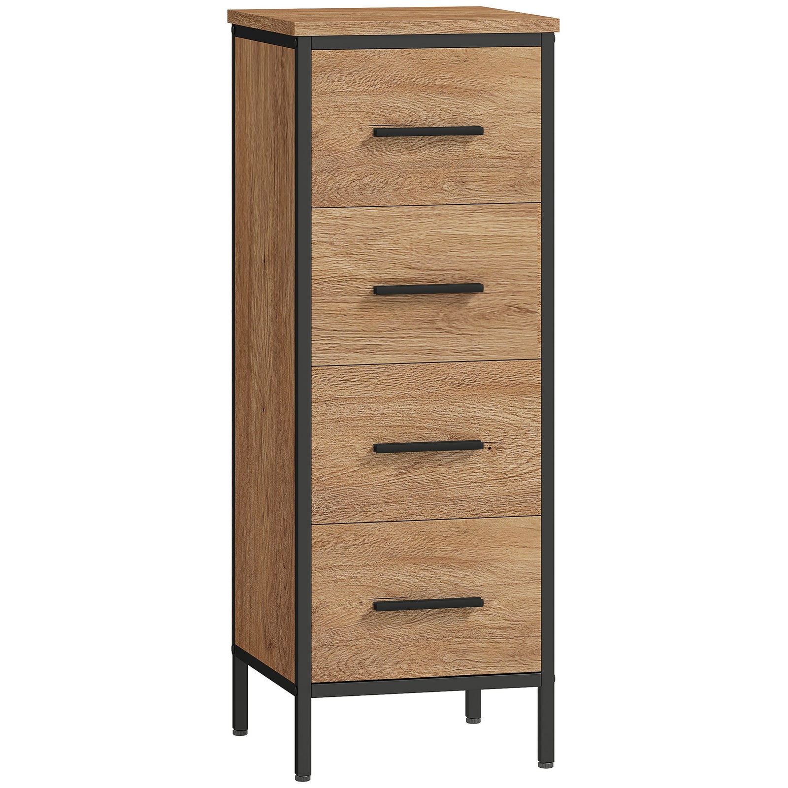 Narrow Bathroom Storage Cabinet with 4 Drawers - Oak