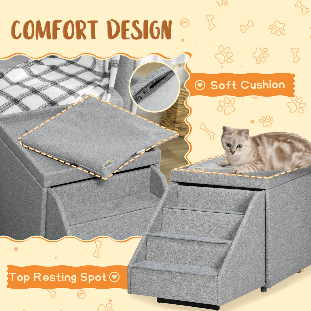 PawHut 2 in 1 Dog Steps Ottoman, 4-Tier Pet Stairs for Small Medium Dogs and Cats, with Storage Compartment | Aosom UK