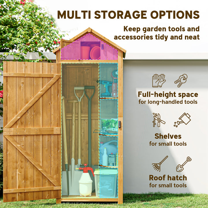 Garden Shed Vertical Utility 3 Shelves Shed Wood Outdoor Garden Tool Storage Unit Storage Cabinet, 77 x 54.2 x 179cm - Brown