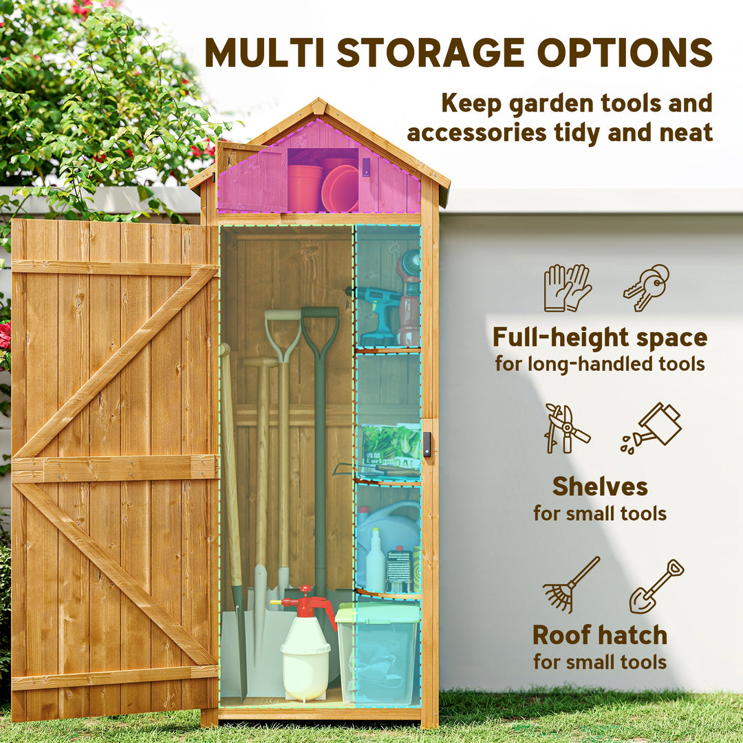 MCL Garden Shed Wood Outdoor Garden Tool Storage Unit with 3 Detachable Shelves, 77 x 54.2 x 179cm,  Brown