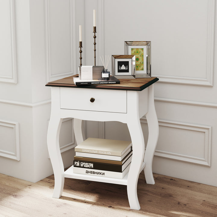2pcs Bedside Tables with Drawer, French Style Bedside Cabinets with Open Shelf for Bedroom, Living Room, White