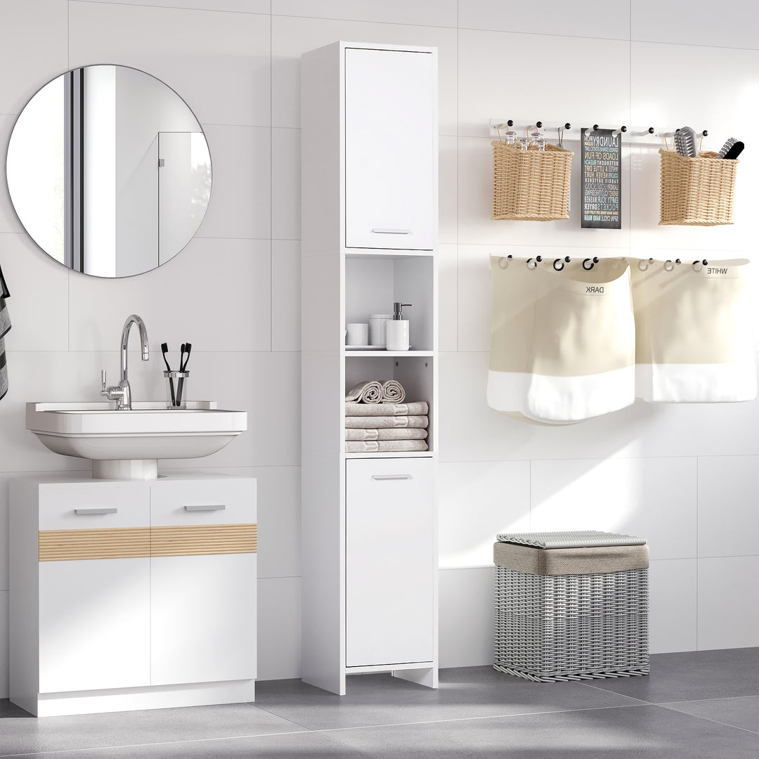 Bathroom Floor Storage Cabinet Slim Tallboy w/ Door Cupboard & Shelves For Living Room, Bedroom, Hallway White