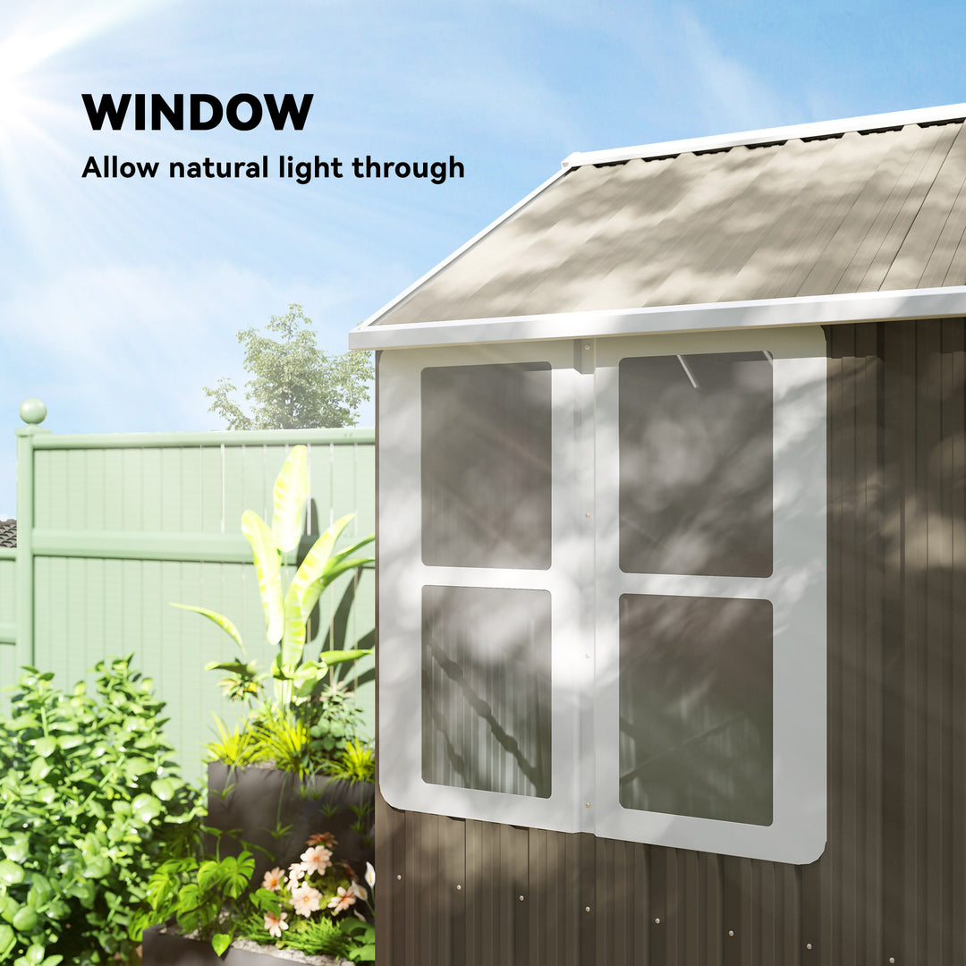 8 x 6 ft Galvanised Garden Shed, Outsoor Metal Storage Shed with Double Doors Window Air Vents for Patio, Lawn, Grey