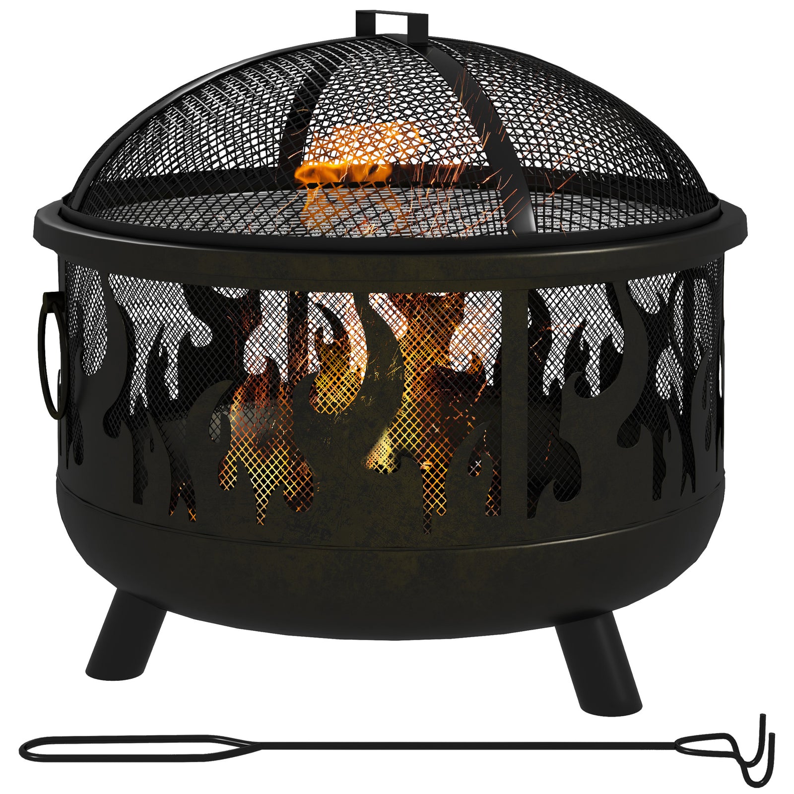 Steel Fire Pit BBQ, with Poker - Black