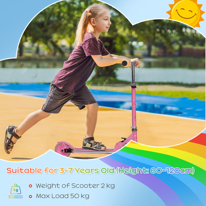 Kids Scooter, with Lights, Music, Adjustable Height, Foldable Frame, for Ages 3-7 Years - Pink
