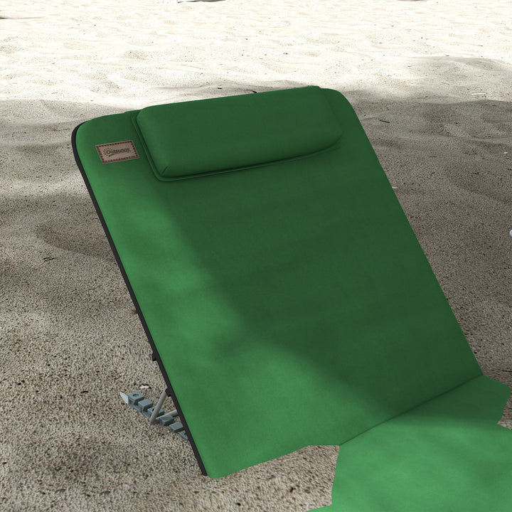 Set of Two Metal Frame Beach Chairs, with Reclining Backs - Green