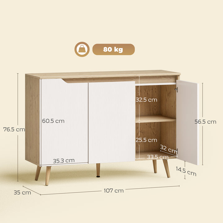 Sideboard Storage Cabinet, Kitchen Cupboard with 3 Doors, 2 Adjustable