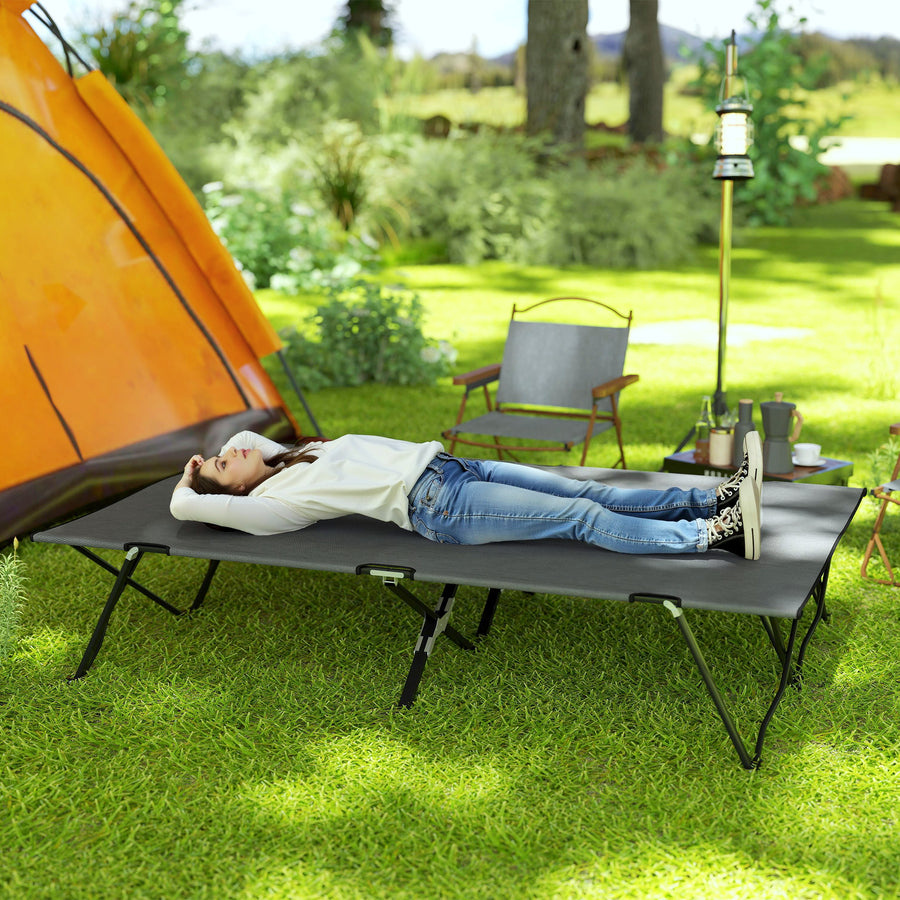 Double Camping Cot Bed, with Bag - Charcoal Grey
