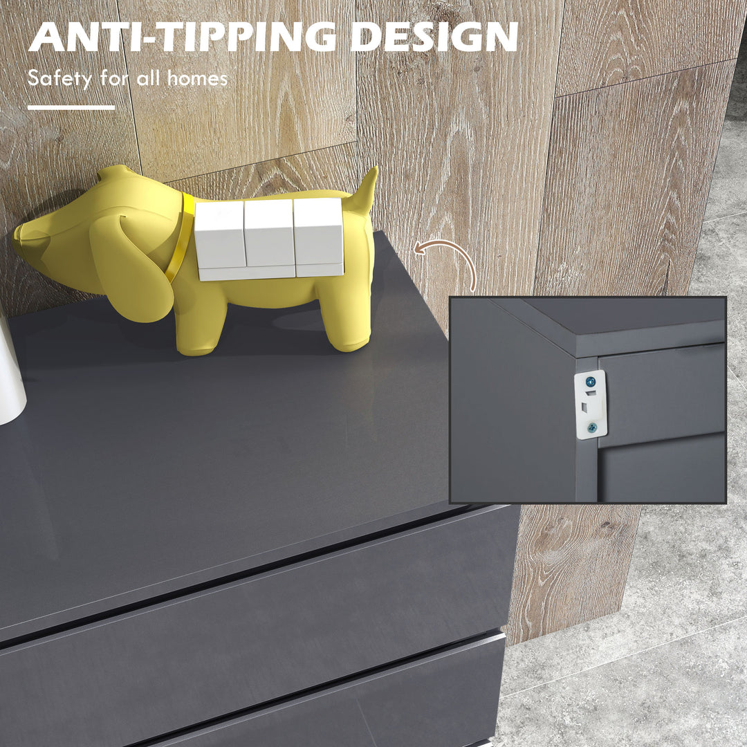 5-Drawer Modern Dresser, High Gloss Storage Drawer Unit for Bedroom, Grey