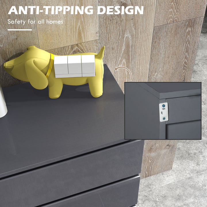 5-Drawer Modern Dresser, High Gloss Storage Drawer Unit for Bedroom, Grey