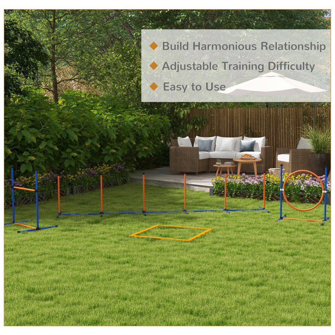 Dog Agility Training Equipment with Weave Poles, Jump Ring, Pause Box, Adjustable Hurdle, Carry Bag, Orange