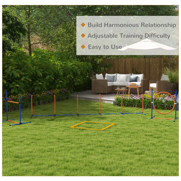 Dog Agility Training Equipment with Weave Poles, Jump Ring, Pause Box, Adjustable Hurdle, Carry Bag, Orange