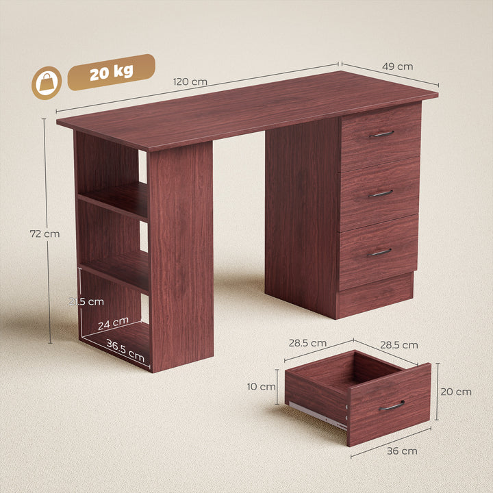 Computer Desk, Writing Table, PC Workstation with 3 Storage Shelves an