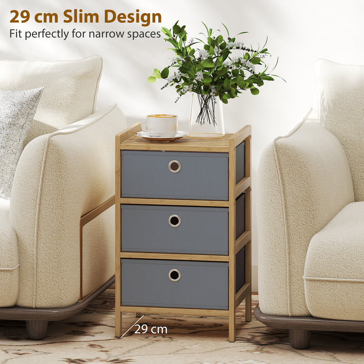 Chest of Drawers, 3 Fabric Drawers Narrow Dresser with Bamboo Frame, L