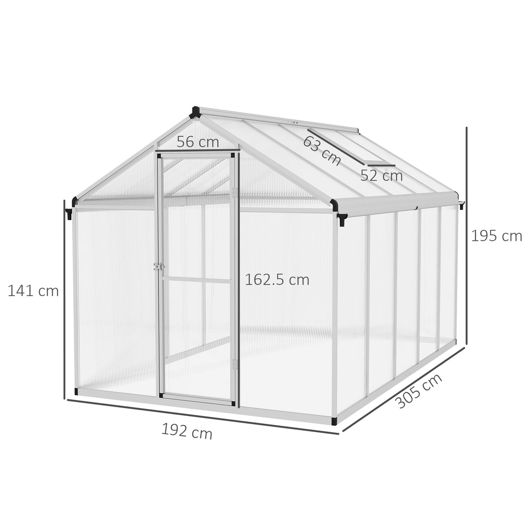 Outsunny 6 x 10ft Polycarbonate Greenhouse with Rain Gutters, Large Walk