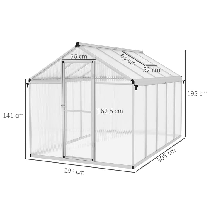 Outsunny 6 x 10ft Polycarbonate Greenhouse with Rain Gutters, Large Walk