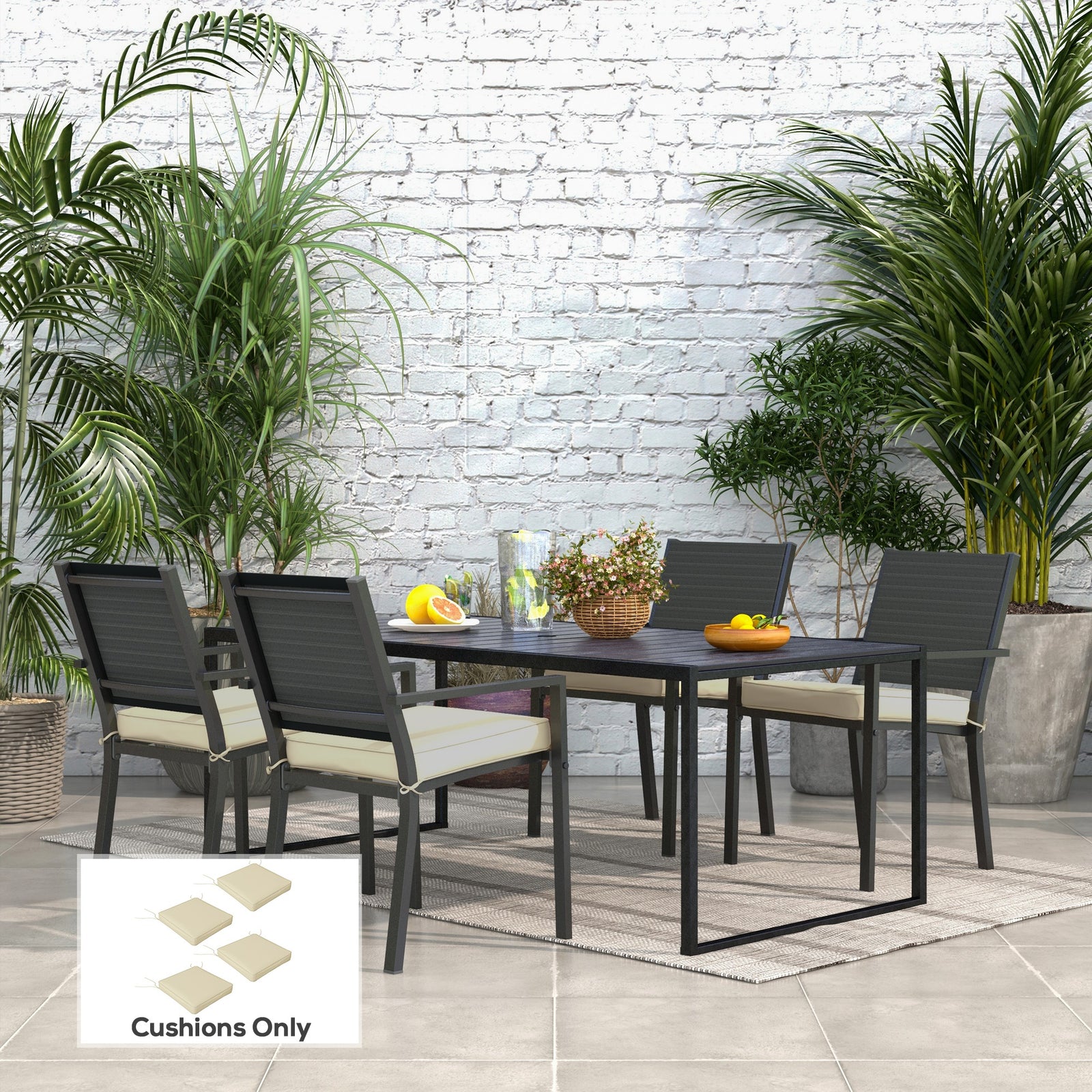 4-Piece Seat Cushions Pillow Replacement, Patio Chair Cushions Set with Ties for Indoor Outdoor, Beige